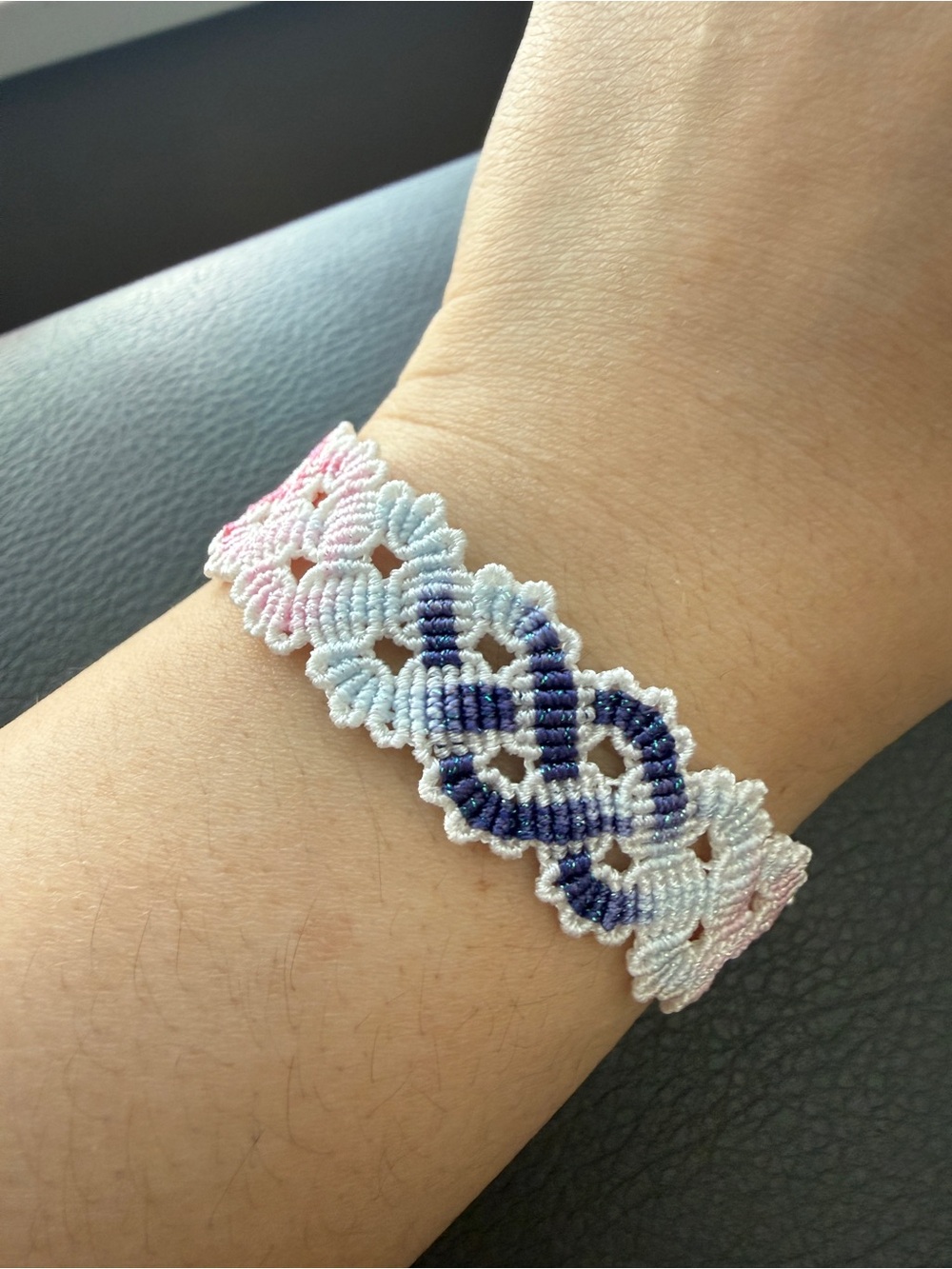 Handmade Pink & Blue Floral Macramé Bracelet - Picture 2 of 3